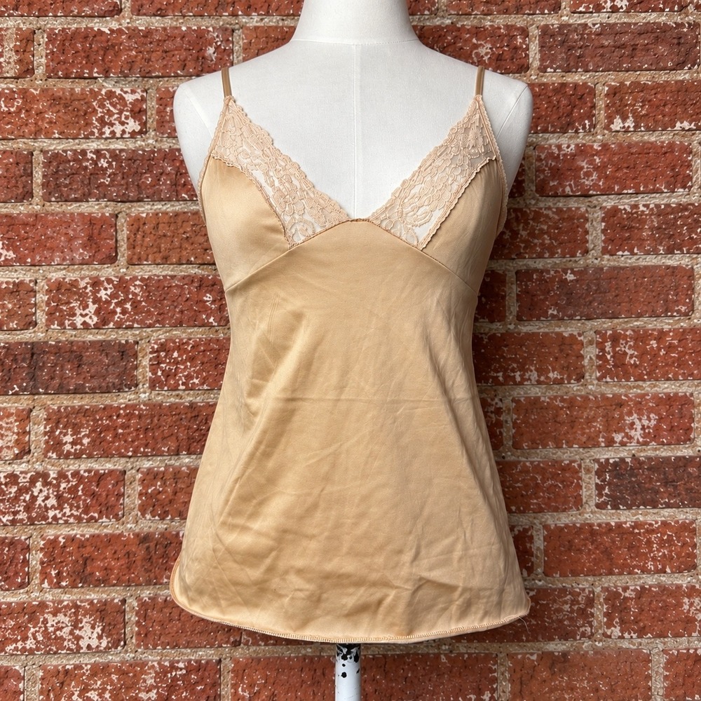 Vintage Lace Nylon Tank Top M Layering Coquette Lingerie 90s Romantic Delicate
